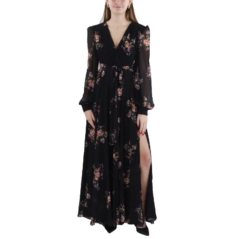 Womens Chiffon Floral Print Maxi Dress