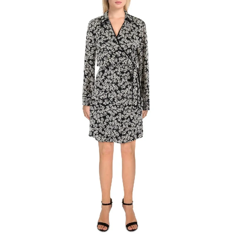 Womens Floral Print Mini Wrap Dress