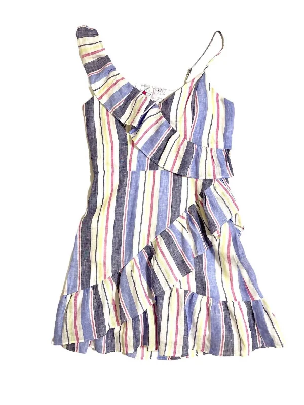 Lollie Stripe Linen Ruffle Mini Dress In Multicolor