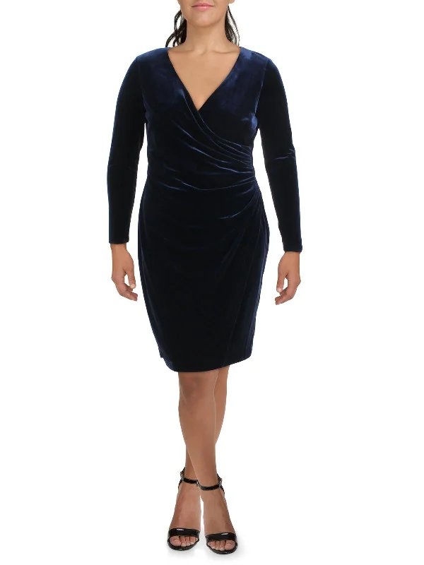 Womens Velvet Surplice Cocktail and Party Dress