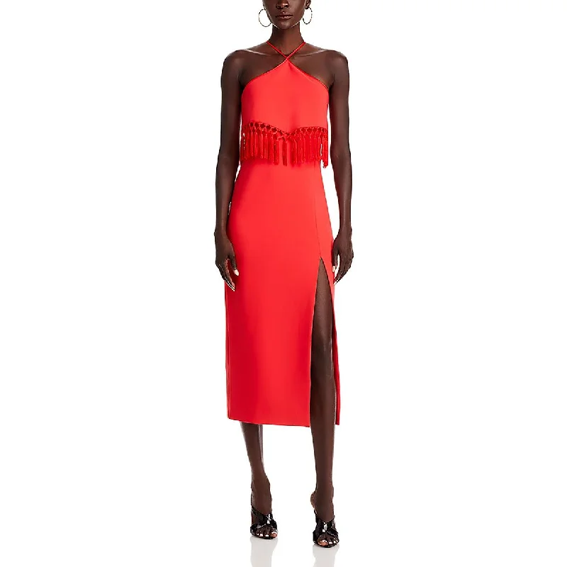 Vanya Womens Fringe Midi Cocktail And Party Dress