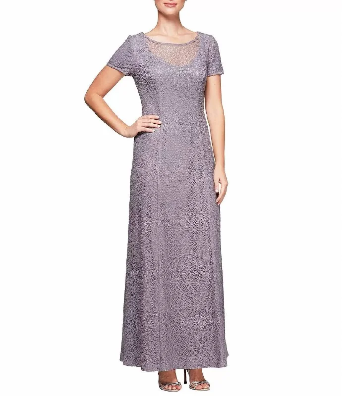 Short Sleeve Lace Maxi Dress In Amethyst