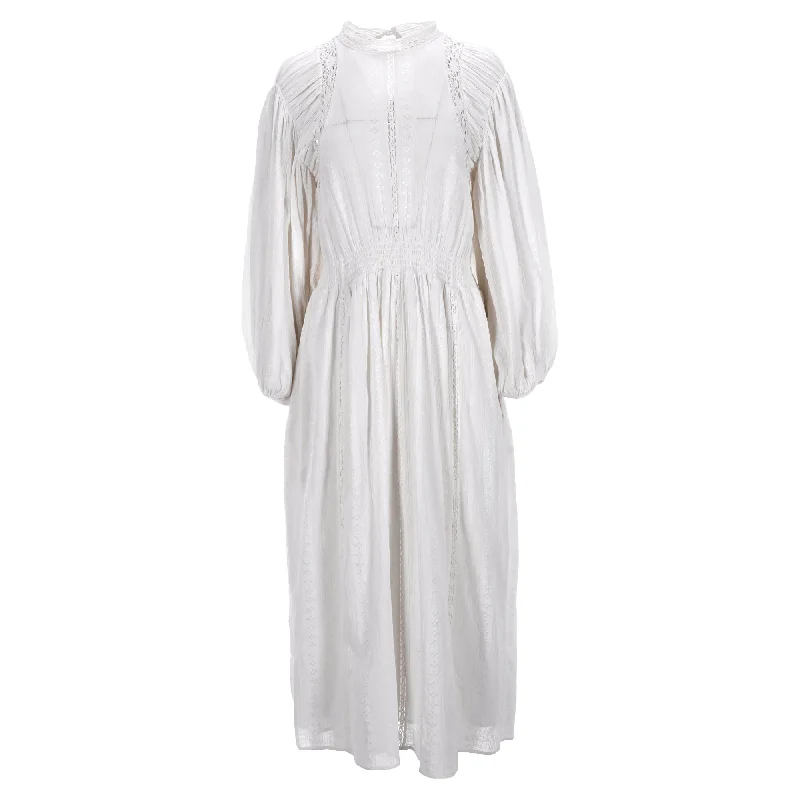 Isabel Marant Etoile Jaena Long Dress With Lace Inserts In White Cotton And Viscose