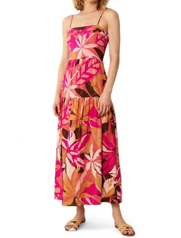 Printed Sleeveless Midi Dress In Pink Multi