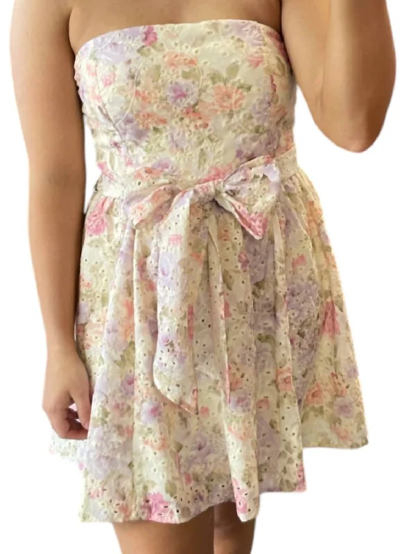 Floral & Eyelet A-Line Mini Dress In Cream/multi