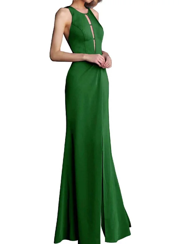 Criss Cross Back Formal Gown In Green