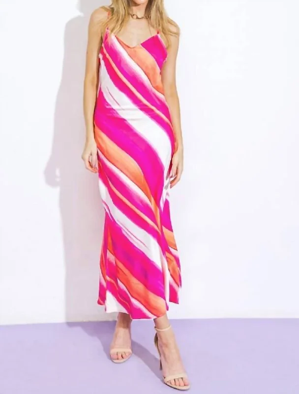 A Printed Woven Midi Cami Dress In Fuchsia Ivory