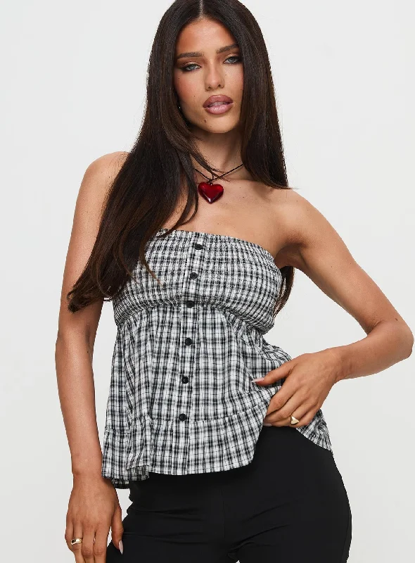 Hestia Strapless Frill Top Black Check