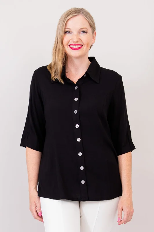 Lorine Blouse, Black, Linen Bamboo