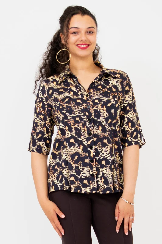 Lorine Blouse, Leopard, Linen Bamboo