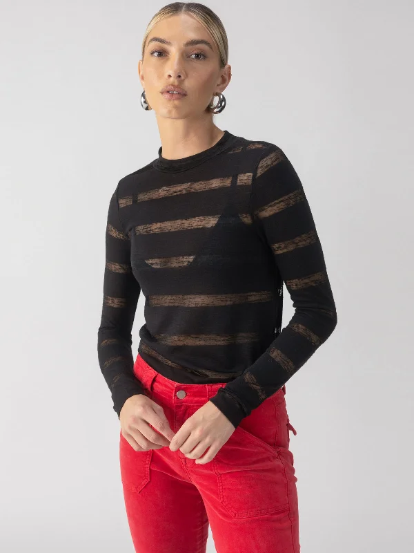 Semi Sheer Stripe Tee Black