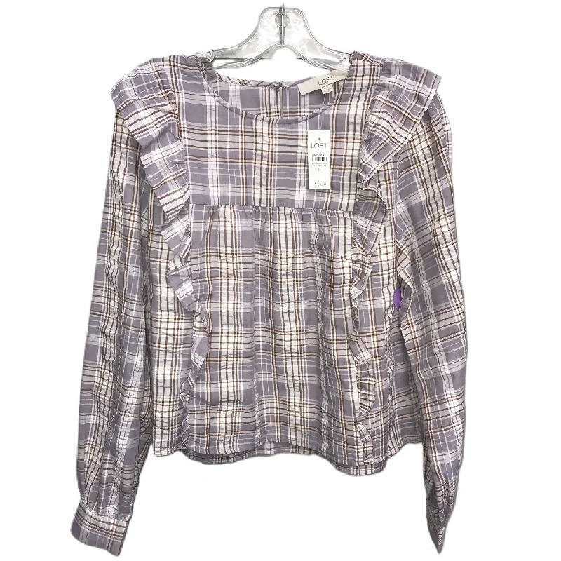 Top Long Sleeve By Loft In Plaid Pattern, Size: M